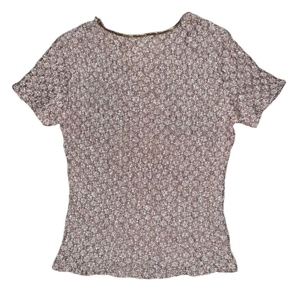 E K DESIGNS Vintage Ultra Textured Stretchy Metallic Brown Blouse Size M